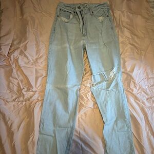 Abercrombie & Fitch Light Blue Ripped Straight Leg Jeans